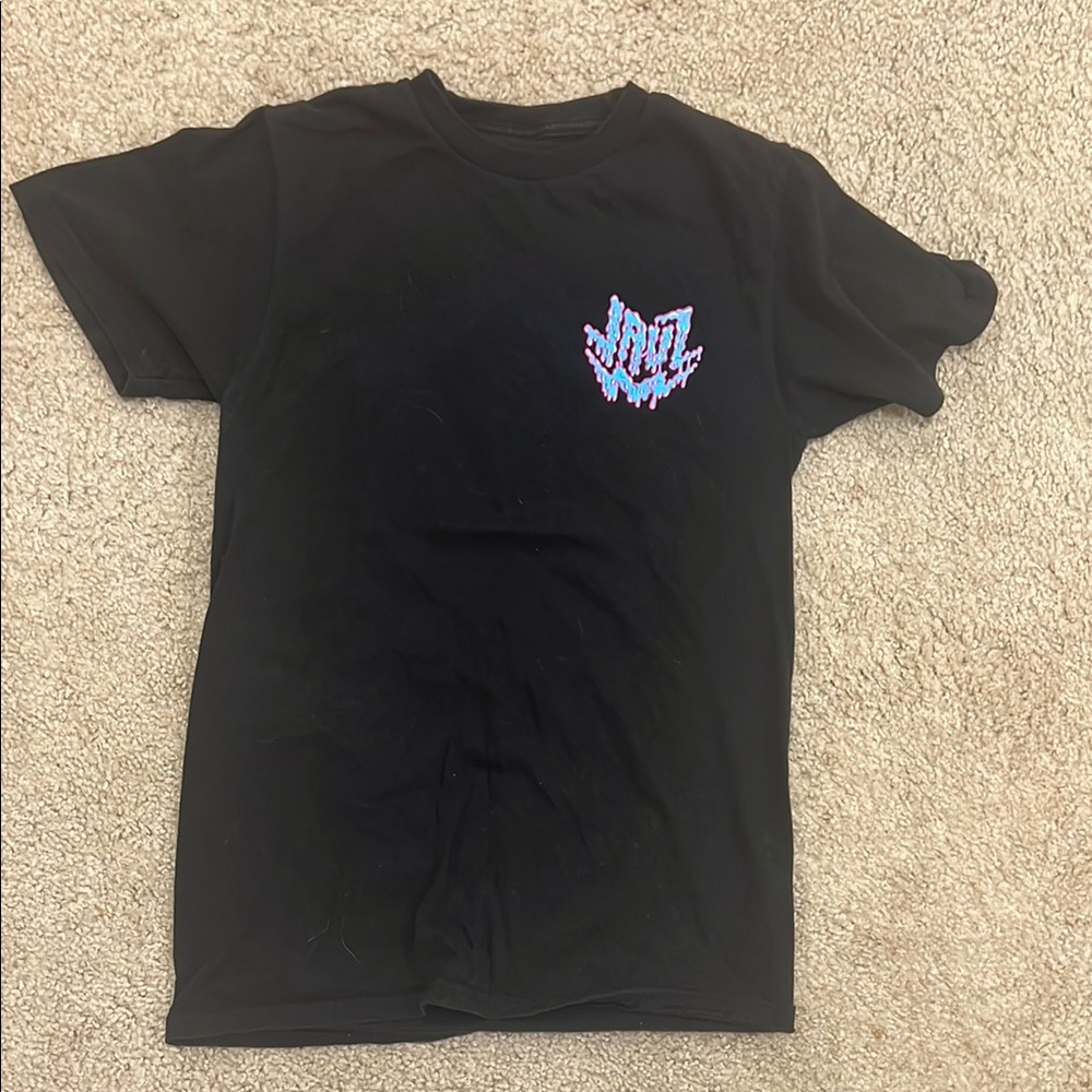Black Graphic T-Shirt with Blue and Pink Logo